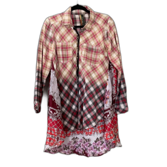 Aratta Silent Journey Boho Flannel Hi Low Dress Tunic Shirt Women’s Sz M Floral - Picture 1 of 14